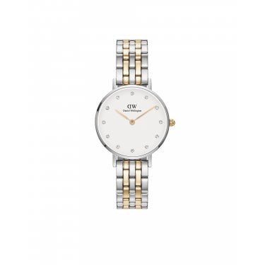 Daniel Wellington Ladies Petite Lumine 28mm White Dial Two Tone Stainless Steel Watch