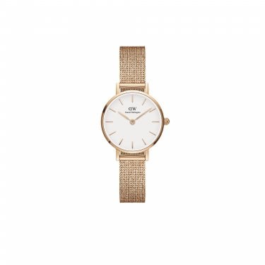 Daniel Wellington Ladies Petite Pressed Melrose 24mm Rose Gold Tone Stainless Steel Mesh Strap Watch