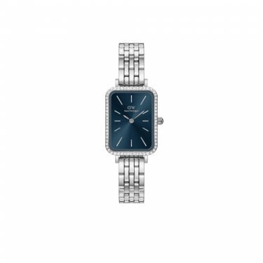 Daniel Wellington Ladies Quadro Lumine Bezel Arctic Blue Dial Stainless Steel Watch 