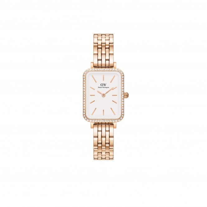Daniel Wellington  Ladies Quadro Lumine Bezel White Dial Rose Gold Tone Stainless Steel Watch