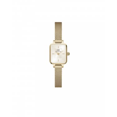 Daniel Wellington Ladies Quadro Mini Evergold Champagne Gold Tone Stainless Steel Mesh Strap Watch