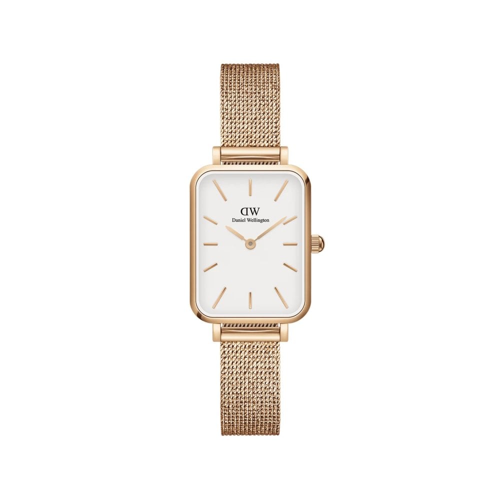 Daniel Wellington Women's Gold Quadro Pressed Melrose Rose Tone Stainless Steel Mesh Strap Watch Medium
