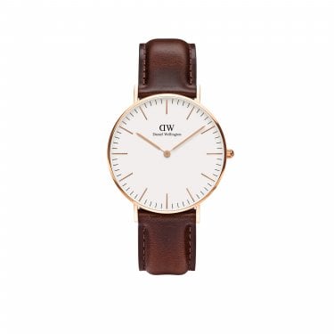Daniel Wellington Unisex Classic Bristol 36mm Brown Leather Strap Watch