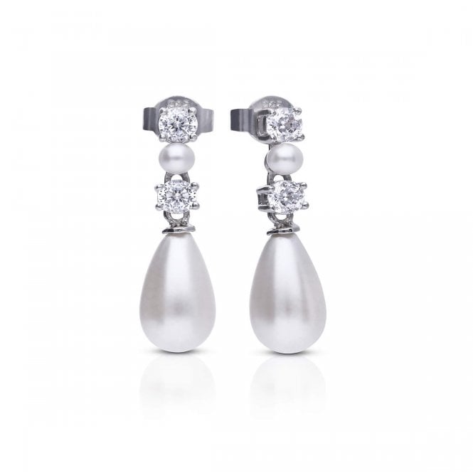 Diamonfire  Alternating CZ & Pearl Drop Earrings 2.2 x 0.6cm