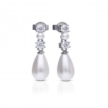 Diamonfire Alternating CZ & Pearl Drop Earrings 2.2 x 0.6cm