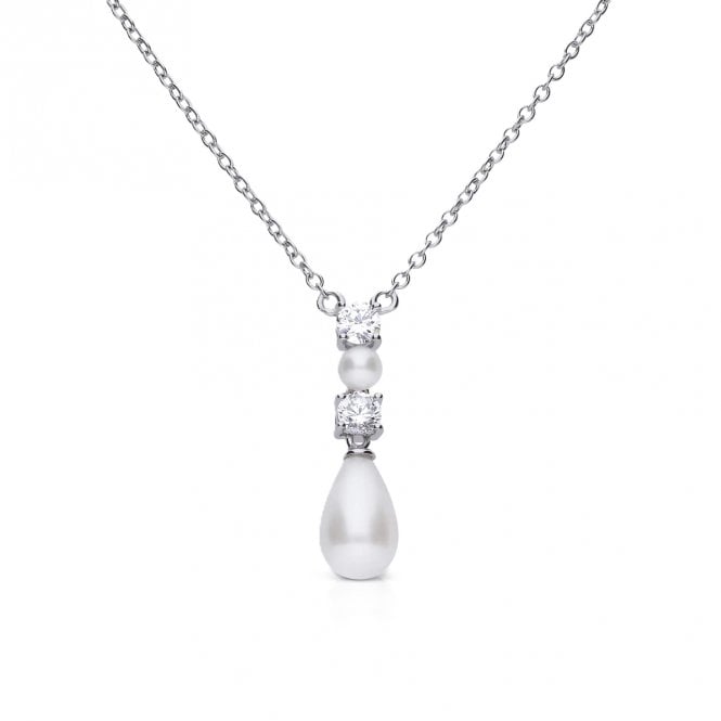 Diamonfire  Alternating CZ & Pearl Drop Necklace 2.5 x 0.7cm, 45cm