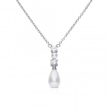 Diamonfire Alternating CZ & Pearl Drop Necklace 2.5 x 0.7cm, 45cm