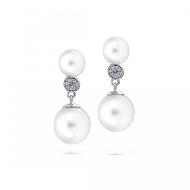 Diamonfire  Alternating Pearl & CZ Drop Earrings 2 x 0.8cm 