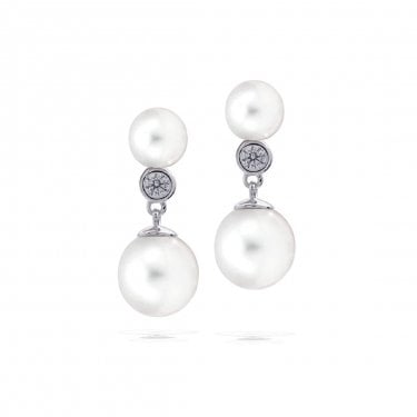 Diamonfire Alternating Pearl & CZ Drop Earrings 2 x 0.8cm 