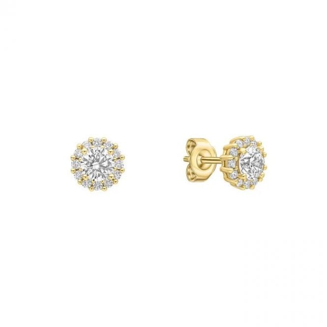Diamonfire  CZ Halo Gold Tone Stud Earrings 0.8 x 0.8cm