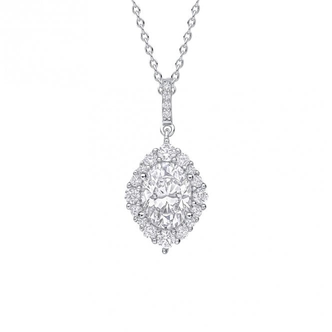 Diamonfire  CZ Oval Cluster Necklace 2.1 x 1cm, 42-48cm