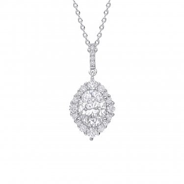 Diamonfire CZ Oval Cluster Necklace 2.1 x 1cm, 42-48cm