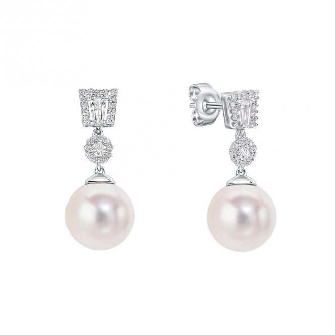 Diamonfire  CZ & Pearl Drop Earrings 2.5 x 1cm