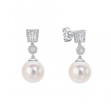 Diamonfire CZ & Pearl Drop Earrings 2.5 x 1cm