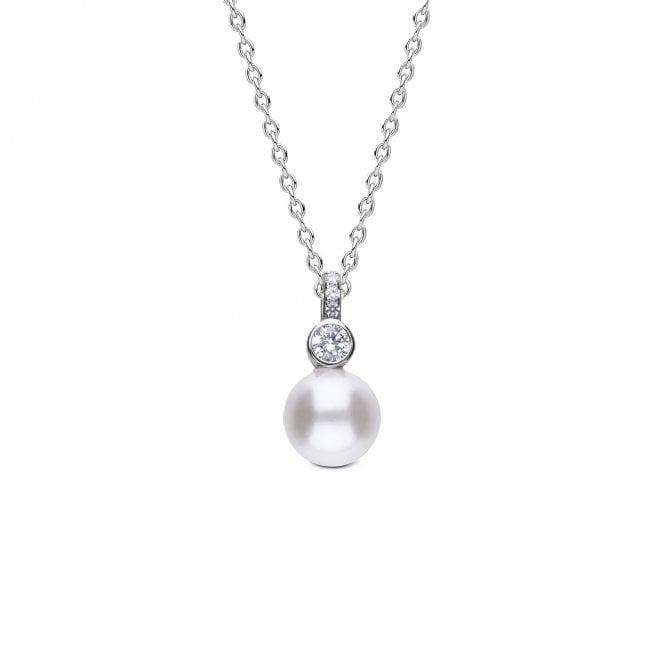 Diamonfire  CZ & Pearl Drop Necklace 1.2 x 0.7cm, 42-48cm
