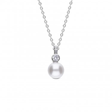 Diamonfire CZ & Pearl Drop Necklace 1.2 x 0.7cm, 42-48cm