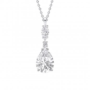 Diamonfire CZ Teardrop & Marquise Drop Necklace 2.2 x 0.7cm, 42-48cm