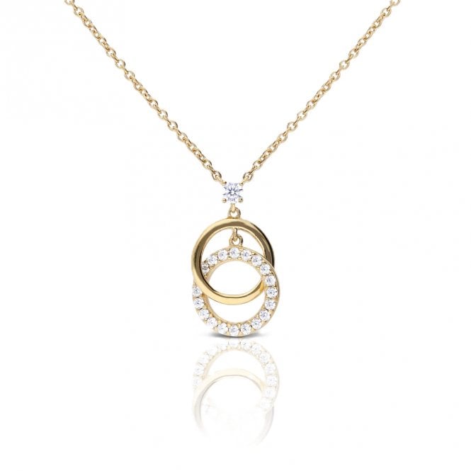Diamonfire  Interlinked Plain & CZ Ring Gold Tone Necklace 2.1 x 1.2cm, 40-45cm