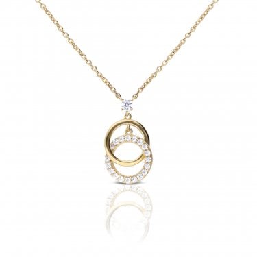 Diamonfire Interlinked Plain & CZ Ring Gold Tone Necklace 2.1 x 1.2cm, 40-45cm