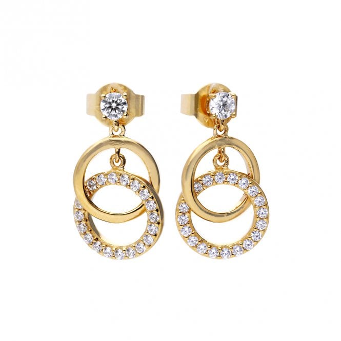 Diamonfire  Interlinked Plain & CZ Rings Gold Tone Drop Earrings 1.9 x 1cm