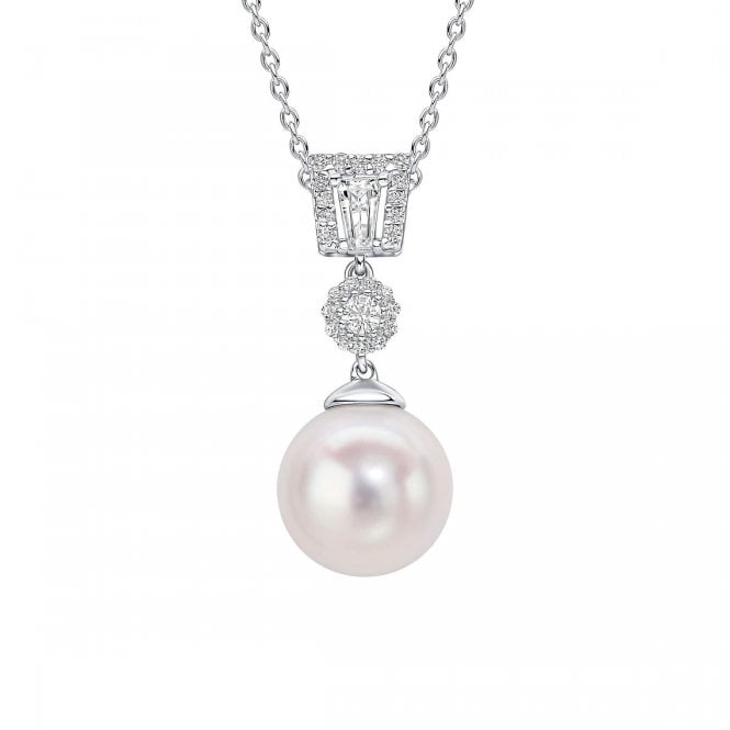 Diamonfire  Multi Shape CZ & Pearl Drop Pendant 2.4 x 1cm, 42-48cm