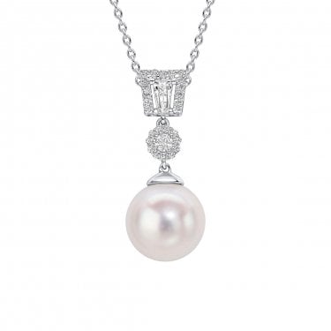 Diamonfire Multi Shape CZ & Pearl Drop Pendant 2.4 x 1cm, 42-48cm
