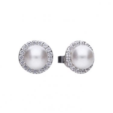 Diamonfire Silver Pearl Round Earrings