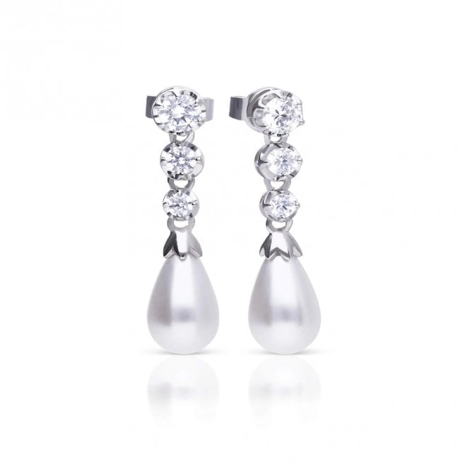 Diamonfire  Statement CZ & Pearl Drop Earrings 2.9 x 0.8cm