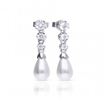 Diamonfire Statement CZ & Pearl Drop Earrings 2.9 x 0.8cm