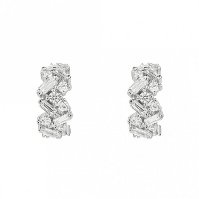Diamonfire  Sterling Silver Baguette Scatter 1.86ct CZ Hoop Earrings