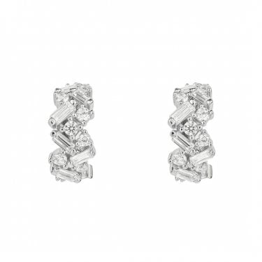 Diamonfire Sterling Silver Baguette Scatter 1.86ct CZ Hoop Earrings