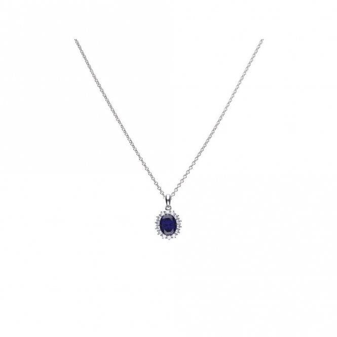 Diamonfire  Sterling Silver CZ Oval Sapphire Pave Set Necklace