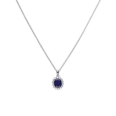 Diamonfire Sterling Silver CZ Oval Sapphire Pave Set Necklace