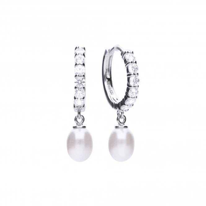 Diamonfire  Sterling Silver CZ & Pearl Hoop Earrings