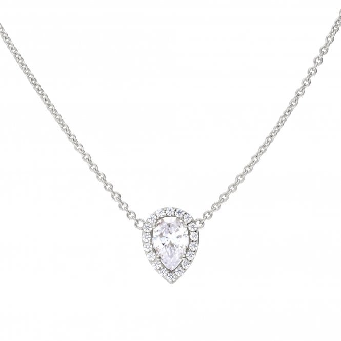 Diamonfire  Sterling Silver CZ Teardrop Halo Necklace 40-45cm