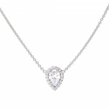 Diamonfire Sterling Silver CZ Teardrop Halo Necklace 40-45cm