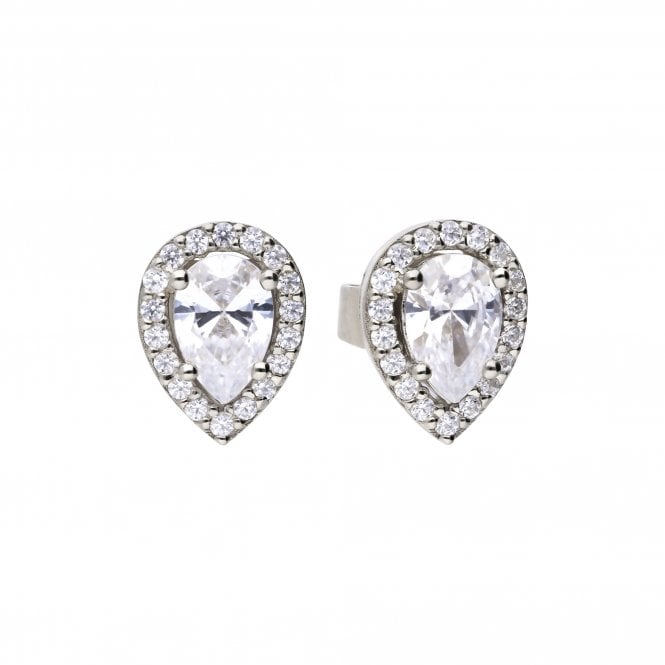 Diamonfire  Sterling Silver CZ Teardrop Halo Stud Earrings