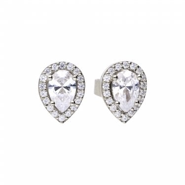 Diamonfire Sterling Silver CZ Teardrop Halo Stud Earrings