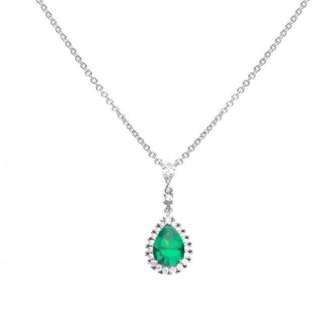 Diamonfire  Sterling Silver Emerald 2.27ct CZ Pave Teardrop Necklace 40cm-45cm