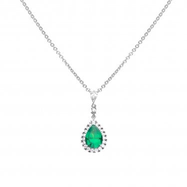 Diamonfire Sterling Silver Emerald 2.27ct CZ Pave Teardrop Necklace 40cm-45cm