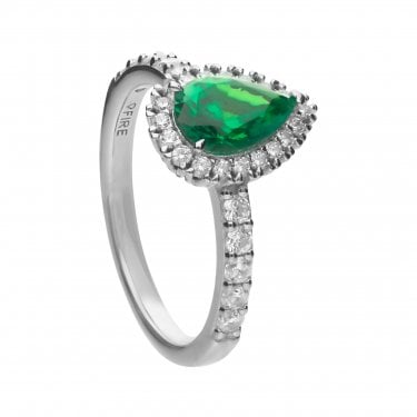 Diamonfire Sterling Silver Emerald CZ Halo Teardrop Ring