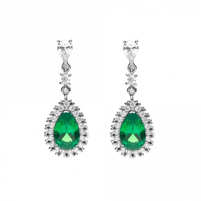 Diamonfire  Sterling Silver Emerald CZ Pave Teardrop Earrings