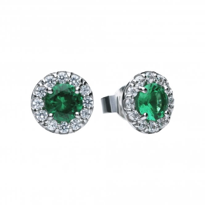 Diamonfire  Sterling Silver Emerald CZ Round Solitaire Halo Earrings