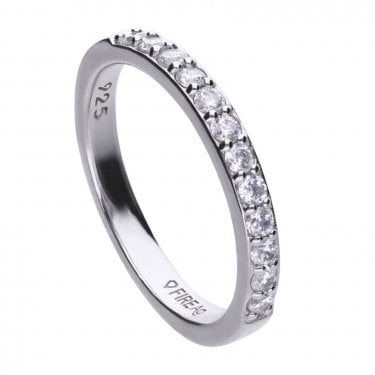 Diamonfire Sterling Silver Half Claw Set Eternity Style CZ Ring