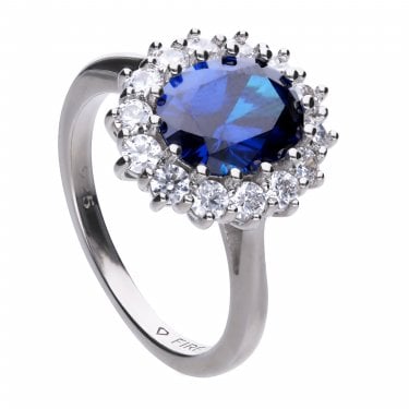 Diamonfire Sterling Silver Large Oval CZ Claw Set Sapphire Ring