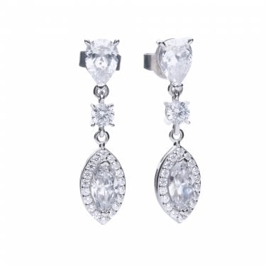Diamonfire Sterling Silver Marquise &  Pave CZ Drop Earrings