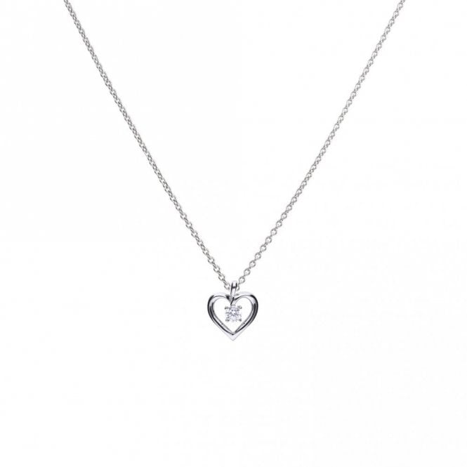 Diamonfire  Sterling Silver Open Heart with Mounted CZ Necklace