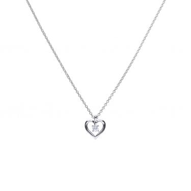 Diamonfire Sterling Silver Open Heart with Mounted CZ Necklace