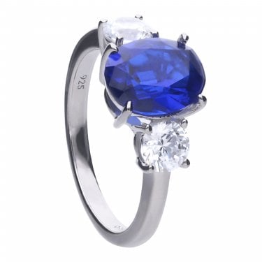 Diamonfire Sterling Silver Oval Sapphire Trilogy Ring