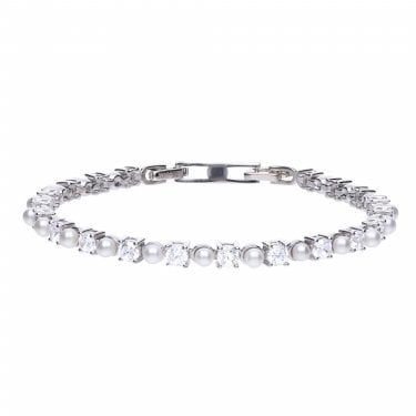 Diamonfire Sterling Silver Pearl & CZ 3.55ct Tennis Bracelet 17cm-19cm